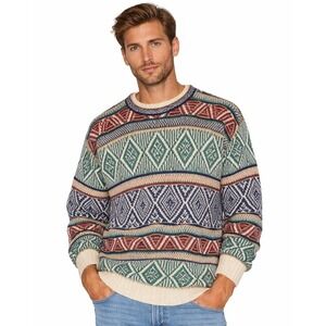 VTG 90s Crossings USA Men's Knit Fairisle Sweater L 100% Cotton Grandma Cabin